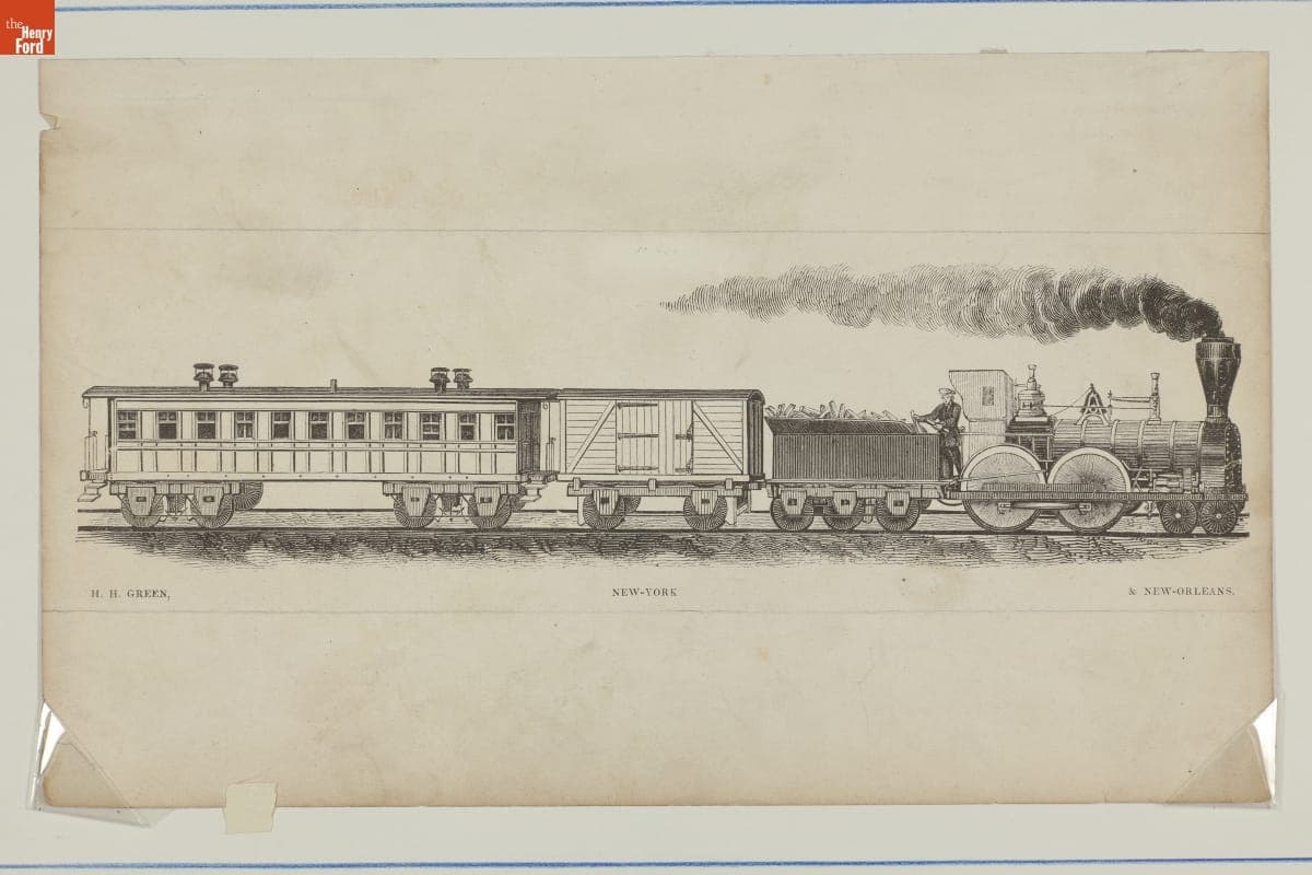 Train with Steam Locomotive, Passenger and Freight Cars, circa 1856