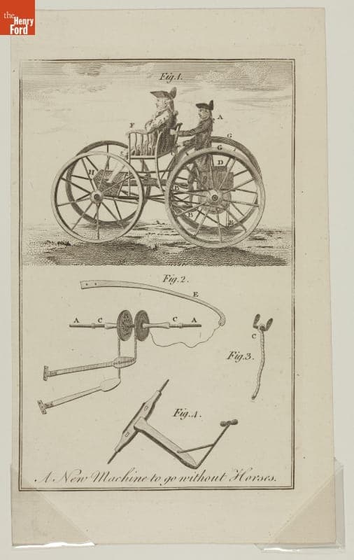 Copperplate Engraving, "New Machine to go Without Horses," circa 1800