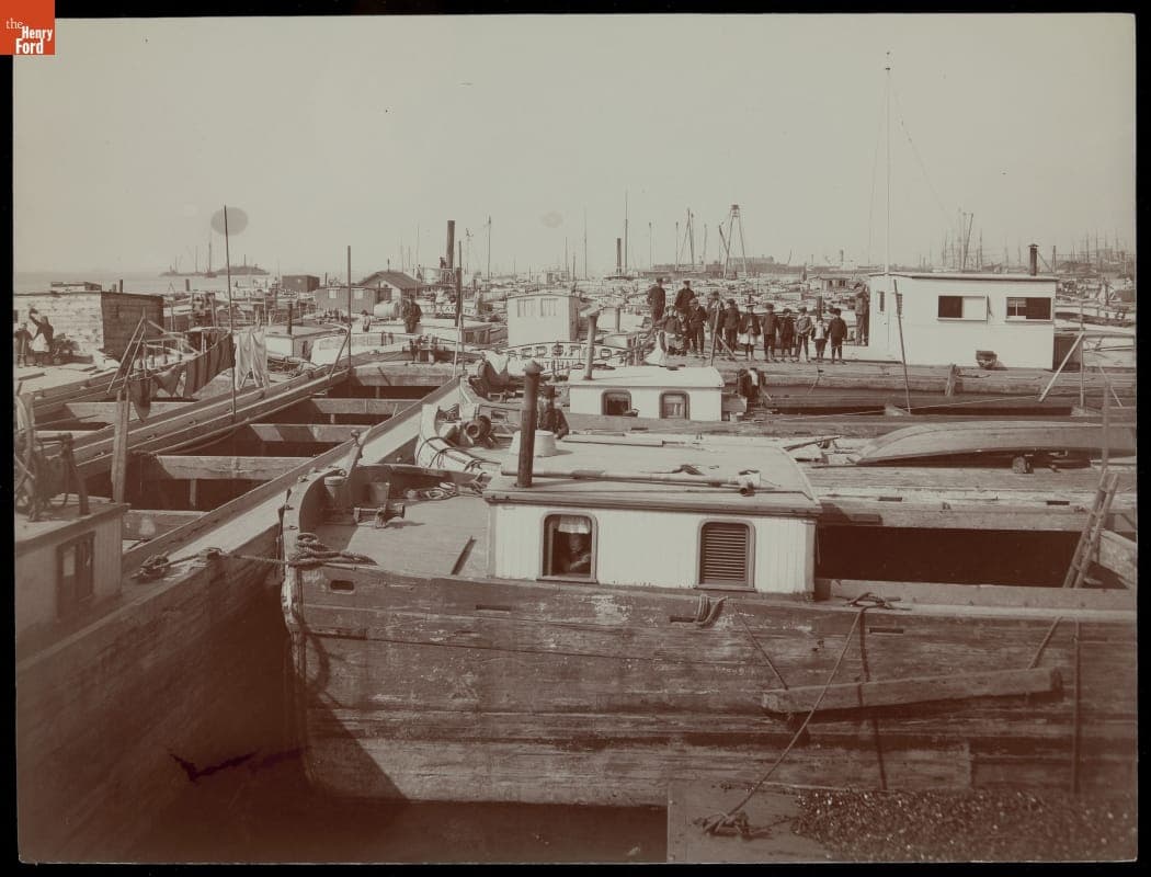 Canal Boats In Winter Quarters, New York, circa 1903