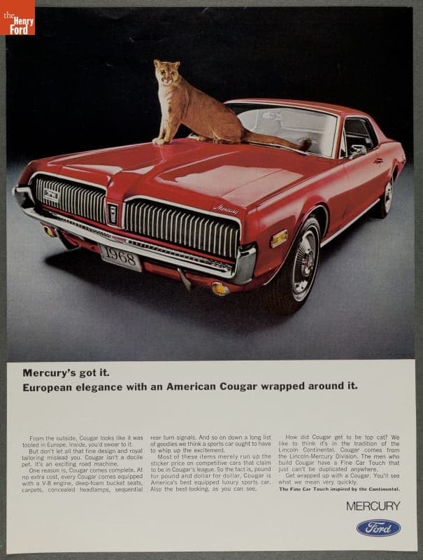 Advertisement for Mercury Cougar, 1968