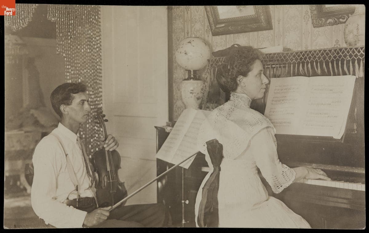 Man and Woman Playing Violin and Piano, circa 1905