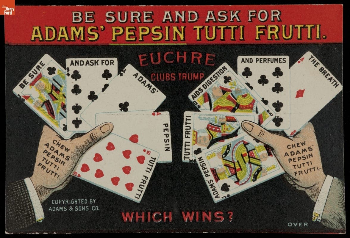Trade Card for Adams' Pepsin Tutti Frutti, Adams & Sons Co., 1876-1900