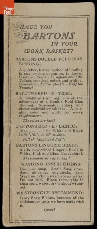Trade Card for Barton's Seam Binding, 1870-1890
