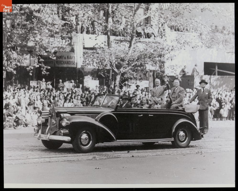 President and Mrs. Truman, Vice-President and Mrs. Barkley in 1939 Lincoln "Sunshine Special," circa 1949