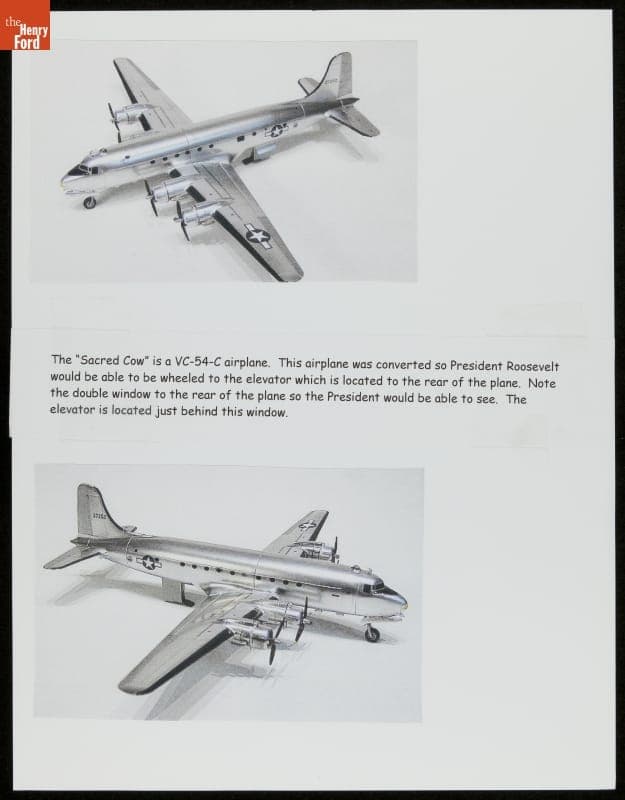 Two Views of "Sacred Cow" Airplane Model, circa 1950