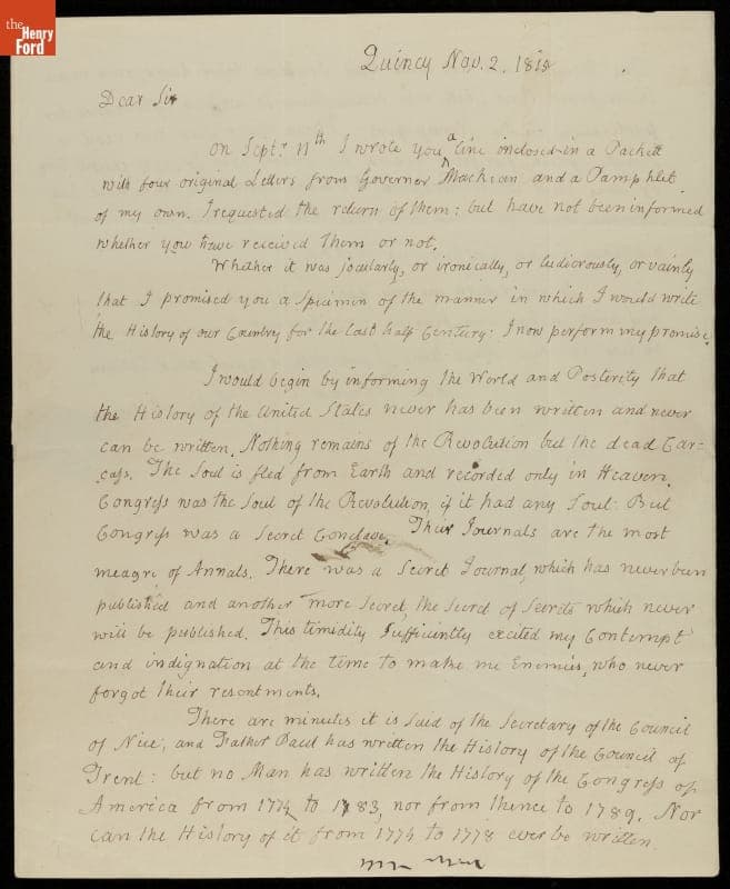 Letter from John Adams to Jedidiah Morse, 1815
