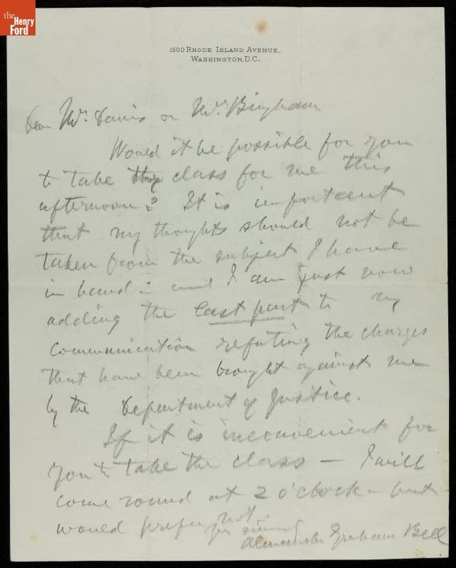 Letter from Alexander Graham Bell to Cornelia D. Bingham, with Reply on Reverse, circa 1913