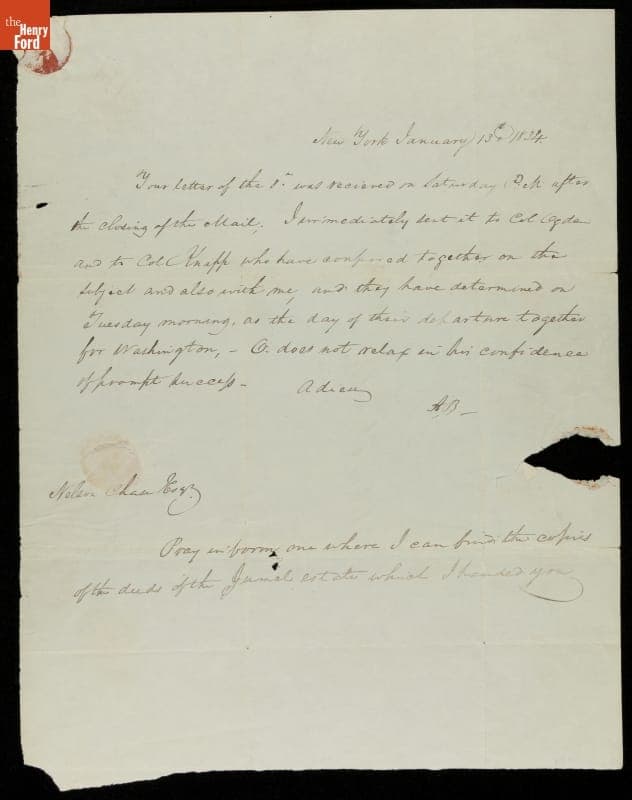 Letter from Aaron Burr to Nelson Chase, 1834