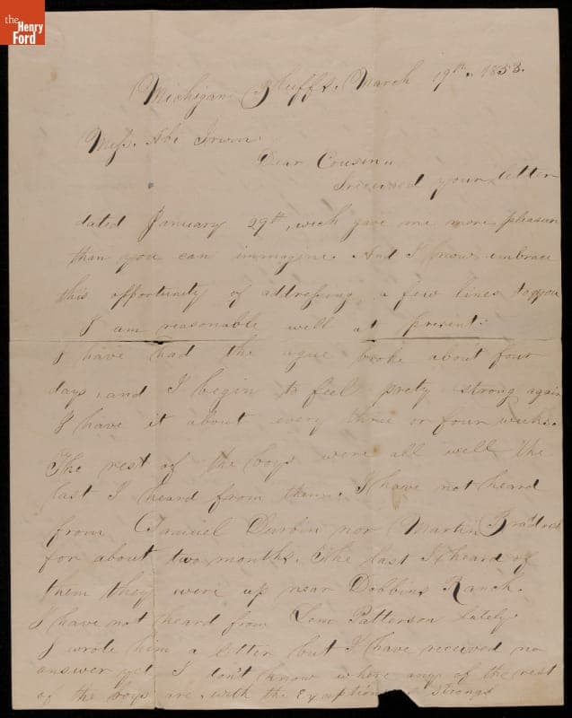 Letter from Samuel Popham concerning the California Gold Rush, 1853