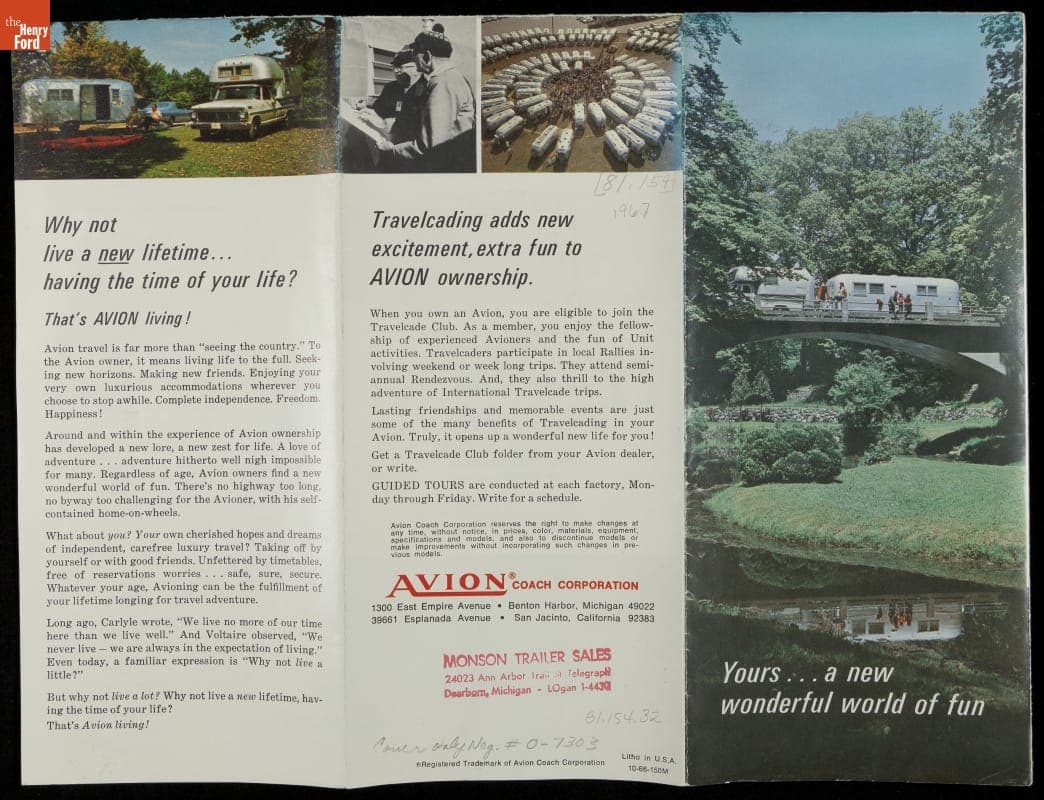 Sales Brochure for Avion Coach Corporation, "Yours--A New Wonderful World of Fun," 1967