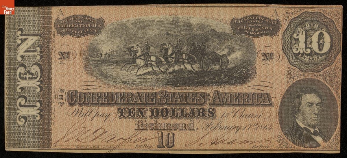 Confederate Currency, Confederate States of America, Ten Dollars, 1864