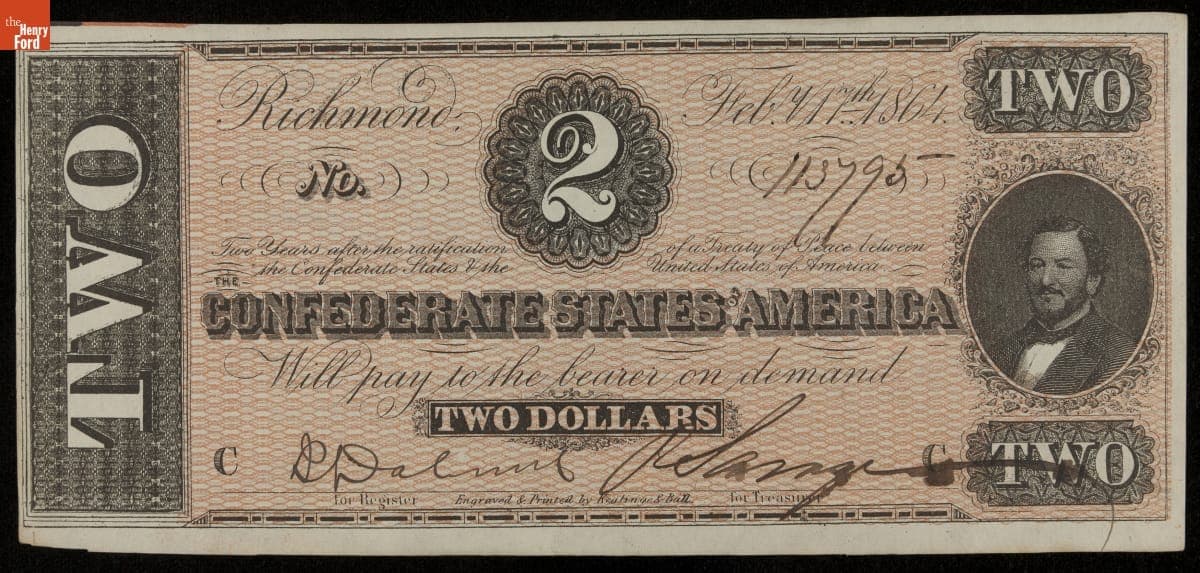 Confederate Currency, Confederate States of America, Two Dollars, 1864
