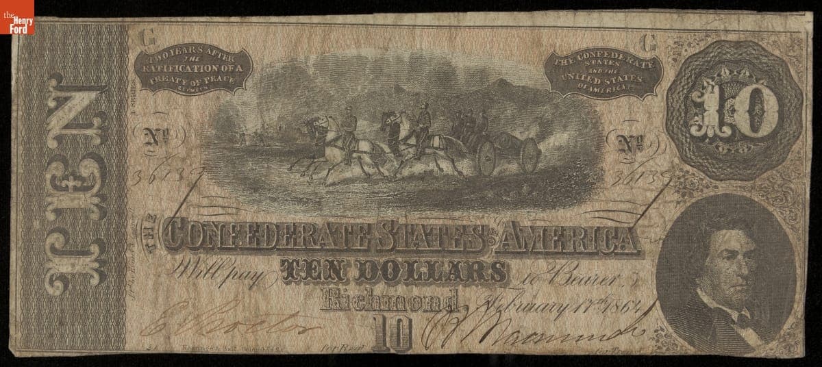 Confederate Currency, Confederate States of America, Ten Dollars, 1864