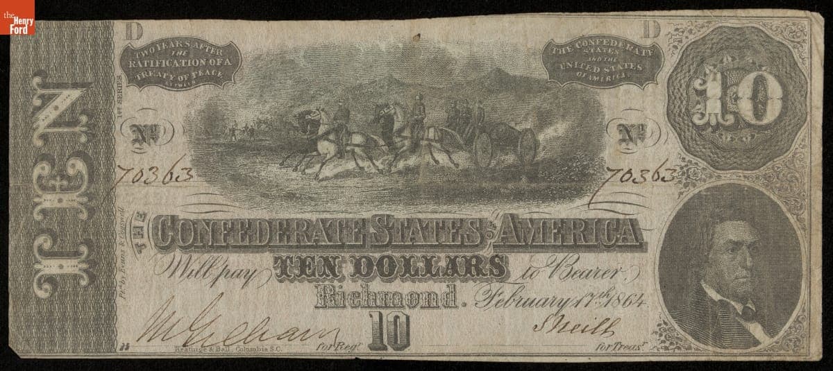 Confederate Currency, Confederate States of America, Ten Dollars, 1864
