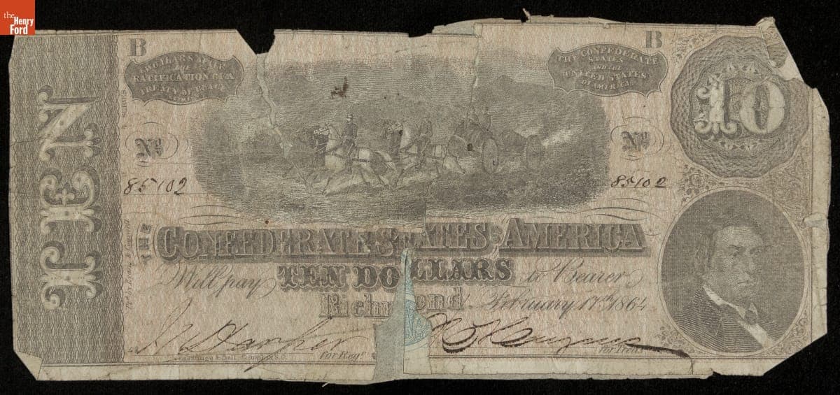 Confederate Currency, Confederate States of America, Ten Dollars, 1864