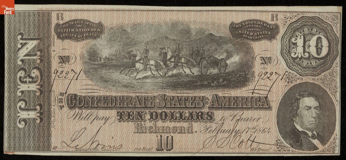 Confederate Currency, Confederate States of America, Ten Dollars, 1864