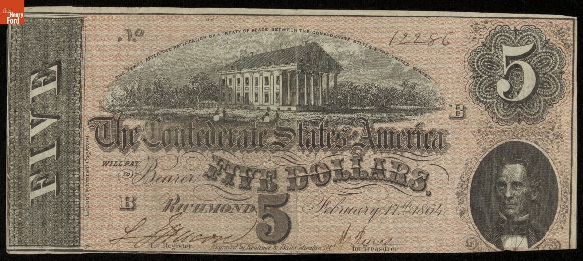 Confederate Currency, Confederate States of America, Five Dollars, 1864