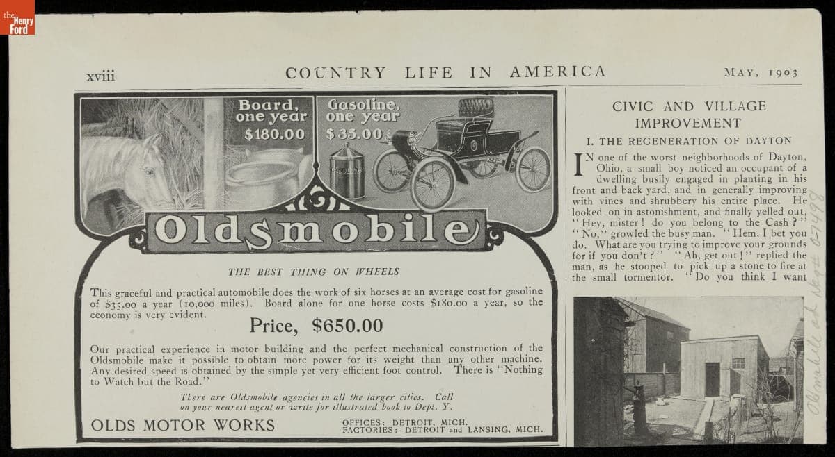 Advertisement for Olds Motor Works, "Oldsmobile, the Best Thing on Wheels," 1903