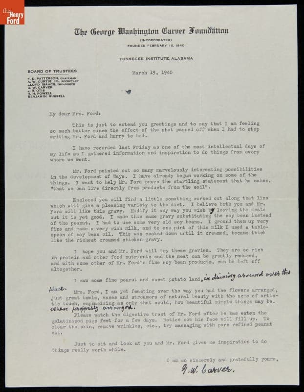Letter from George Washington Carver to Clara Ford, March 19, 1940