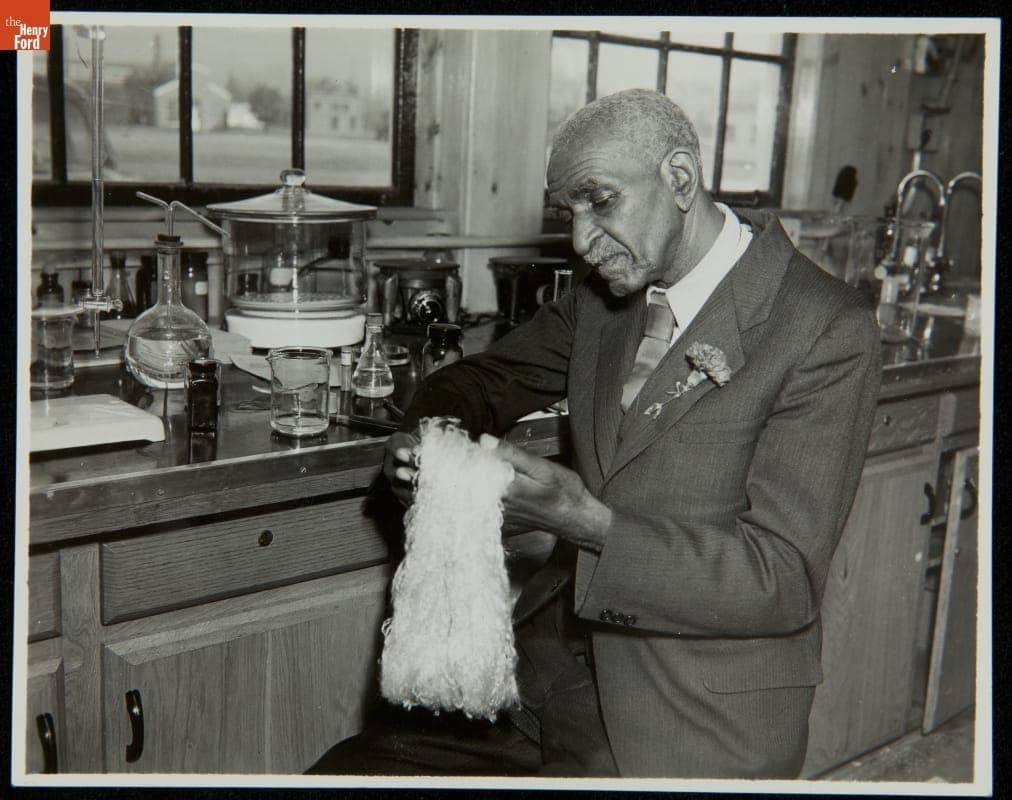 George Washington Carver Examining Soy Fiber, Soybean Laboratory at Greenfield Village, 1939