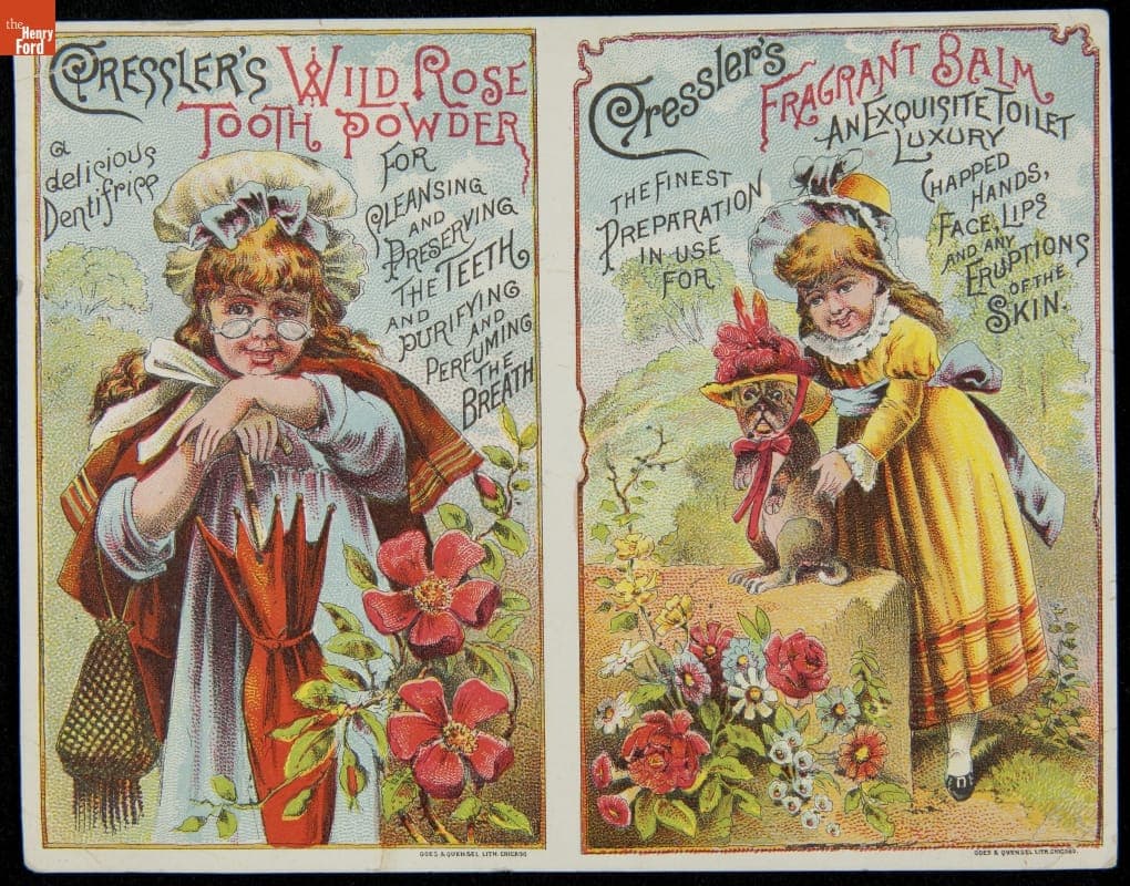 Trade Card for Cressler's Wild Rose Tooth Powder and Fragrant Balm, 1885-1905