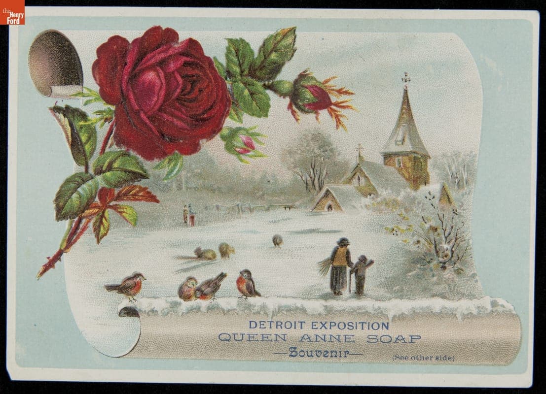 Trade Card for Queen Anne Soap, Detroit Soap Company, Detroit Exposition Souvenir, 1889