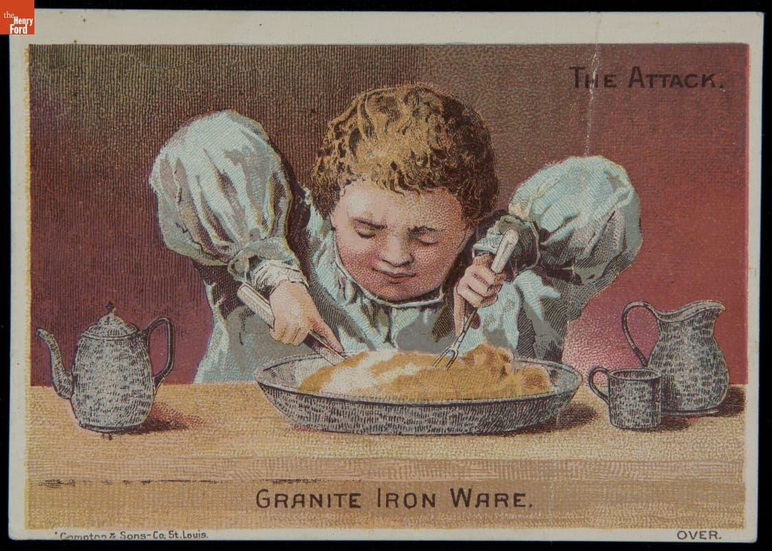 Trade Card for Granite Ironware, St. Louis Stamping Co., "The Attack," 1880-1890