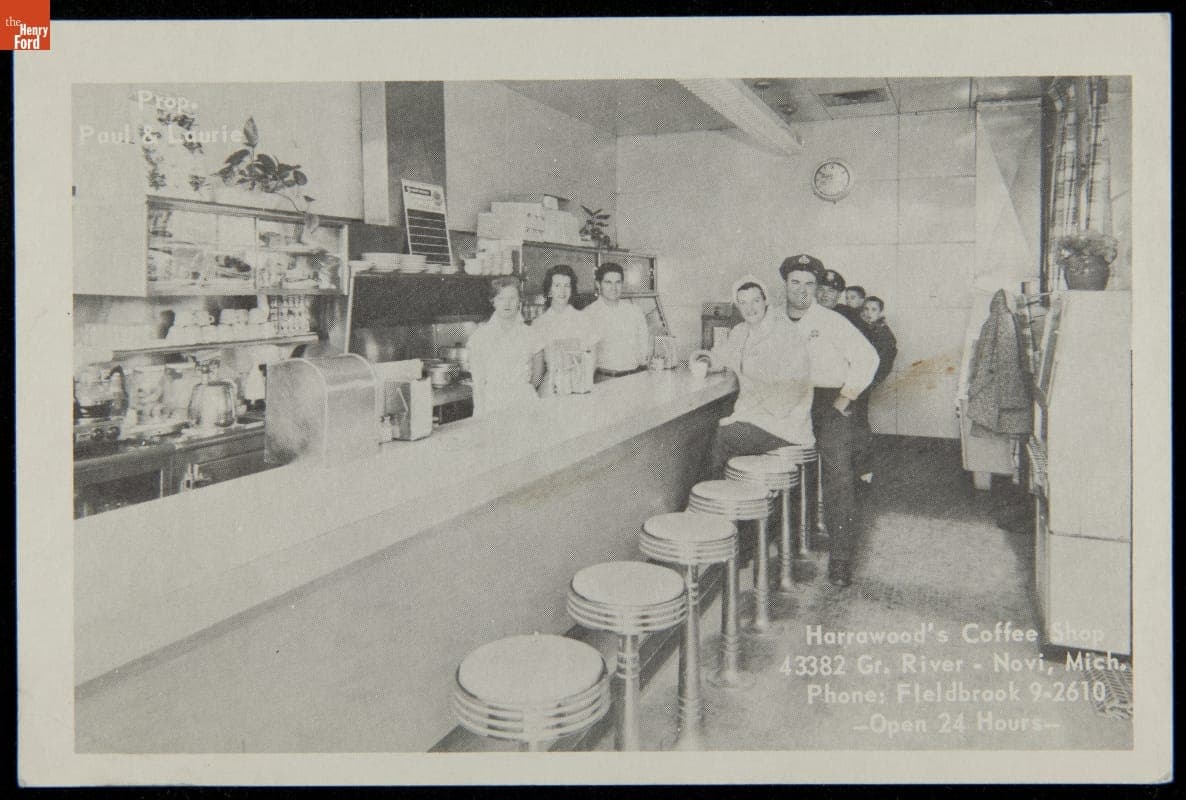 Trade Card for Harrawood's Coffee Shop and Harrawood's Sales & Service, circa 1945