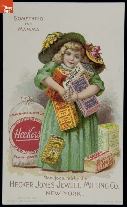 Trade Card for Hecker's Famous Preparations, "Something for Mamma," Hecker-Jones-Jewell Milling Co., 1893