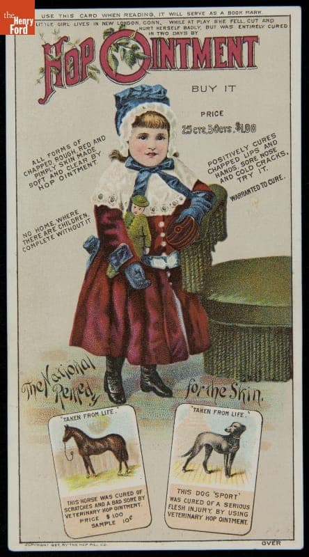 Trade Card for Hop Ointment, "The National Remedy for the Skin," Hop Pill Co., 1887