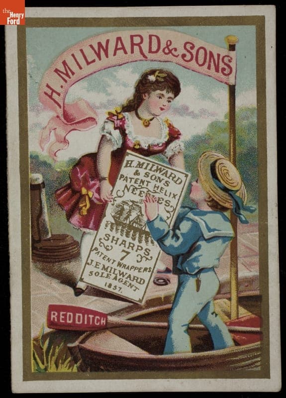Trade Card for Milward's Helix Needles, Henry Milward & Sons, 1870-1890
