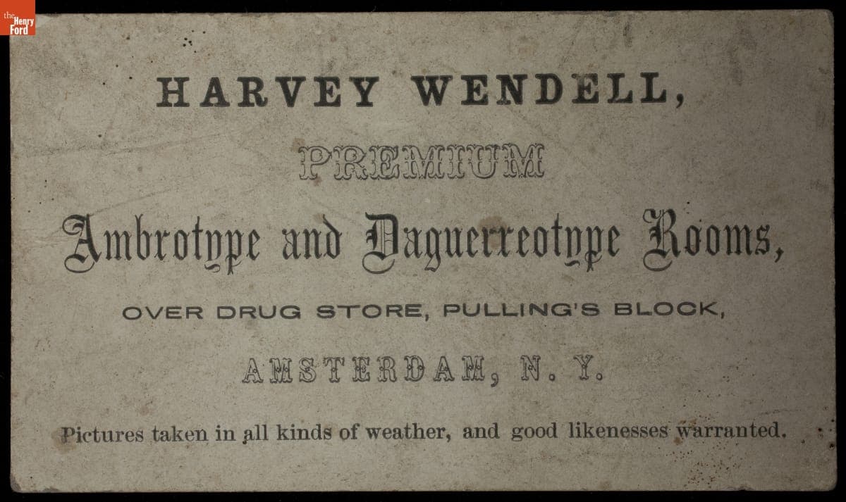 Trade Card for Harvey Wendell, Ambrotype and Daguerreotype Rooms, 1855-1870