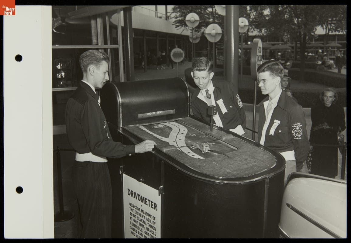 Boys with Drivometer Test, Ford Good Drivers League, Ford Exposition, New York World's Fair, 1940