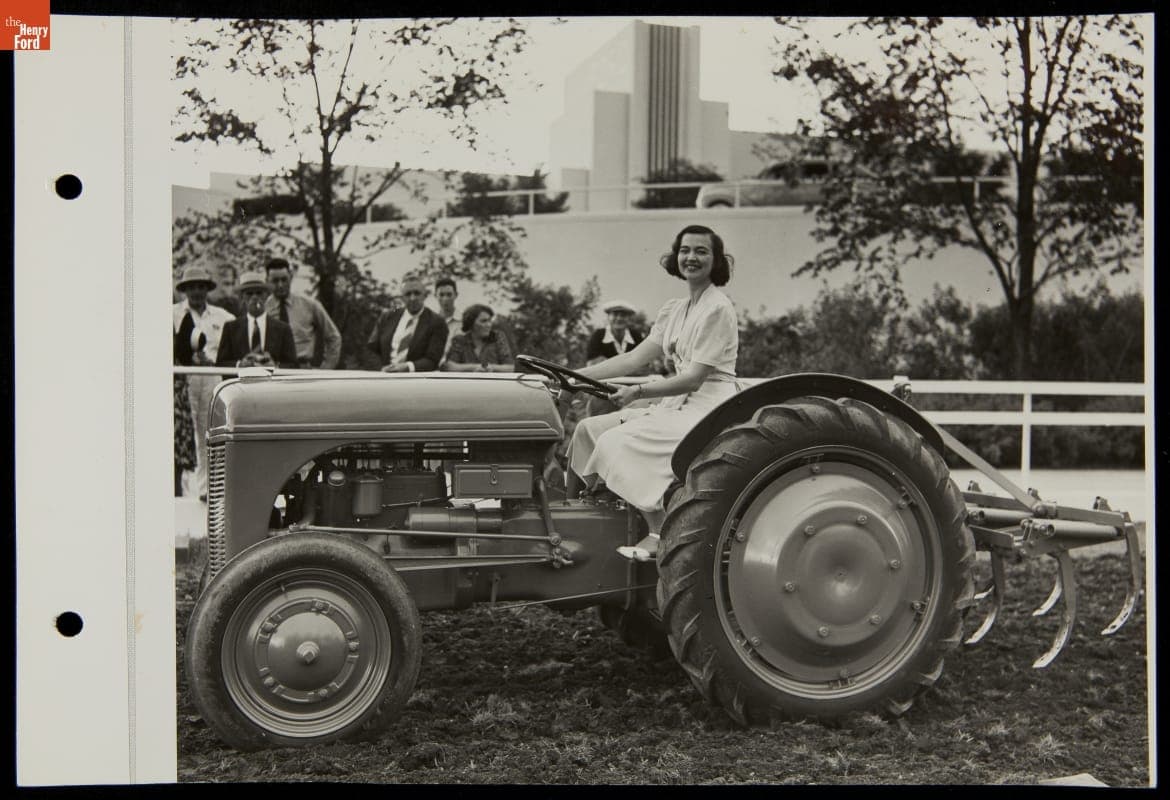 Nina Dean on Ford-Ferguson Tractor, Ford Exposition, New York World's Fair, 1939
