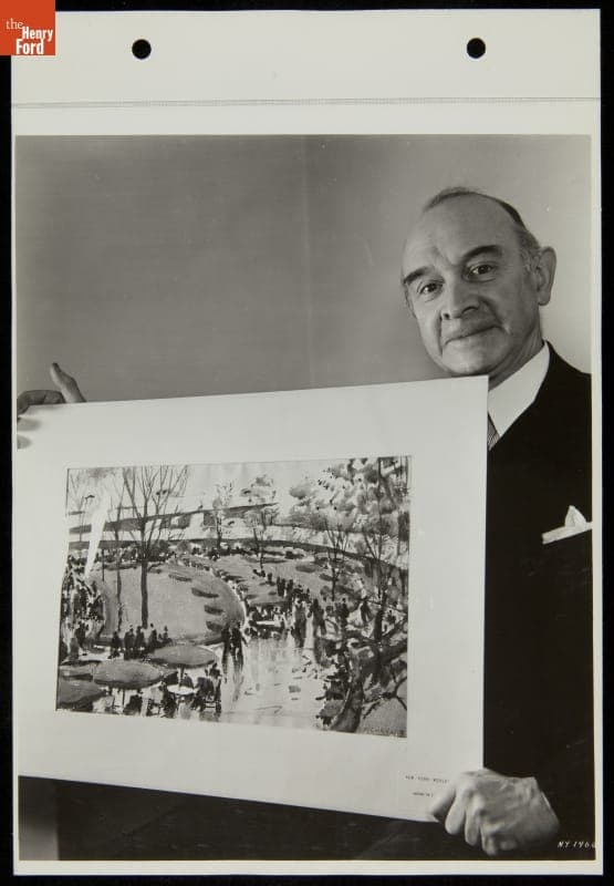 Artist E.P. Chrystie with his Painting, Ford Exposition, New York World's Fair, 1940