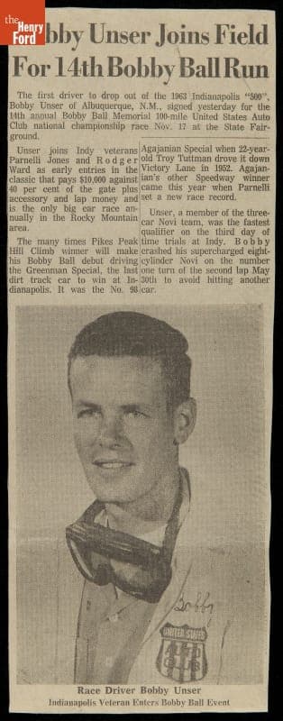 Bobby Unser--Photographs--Racing--1963 Indy Car and Sprints--Item66