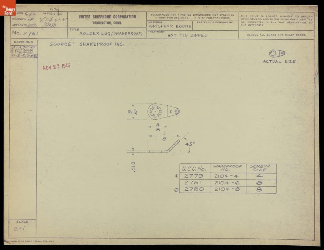Solder Lug, Reference Number 2761, 1945