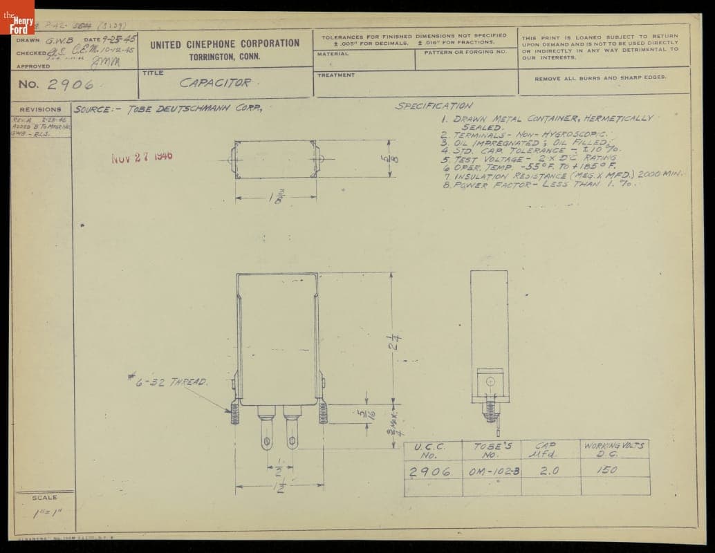 Capacitor, Reference Number 2906, 1945