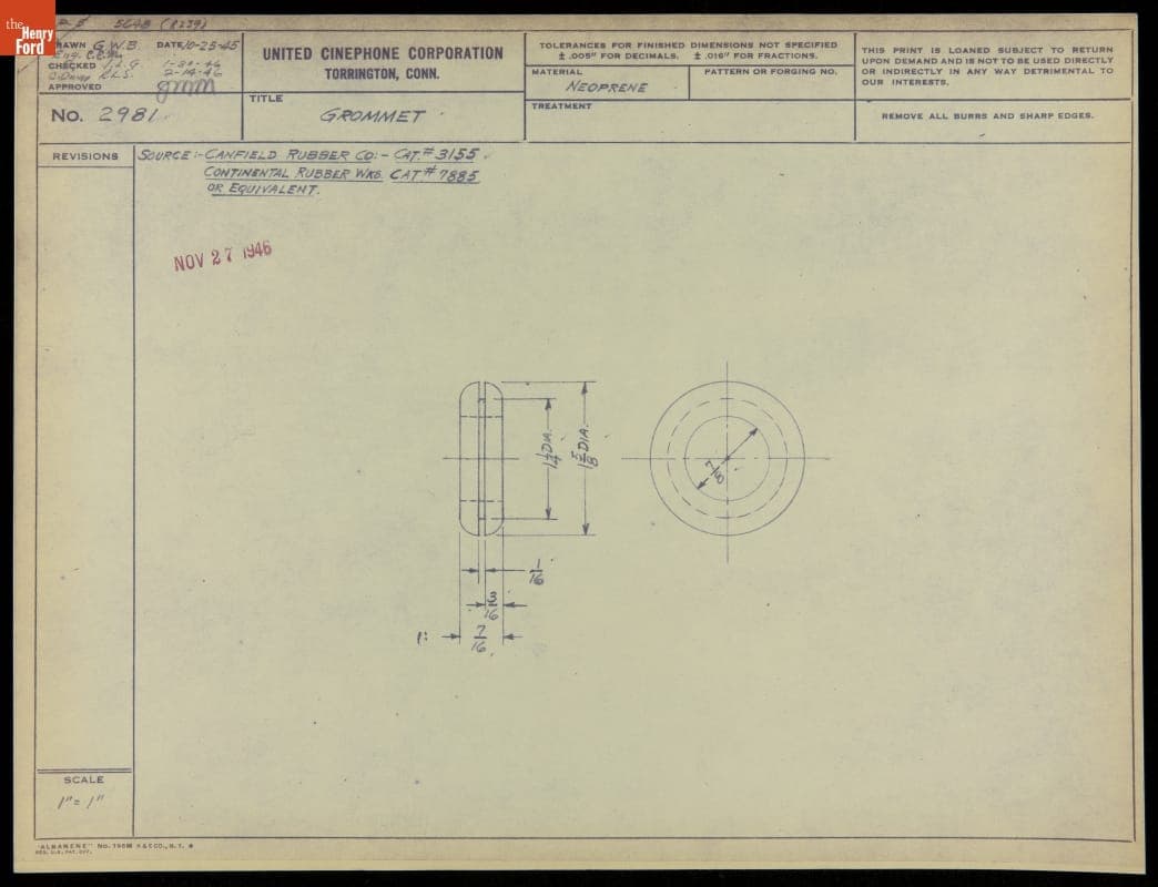 Grommet, Reference Number 2981, 1945