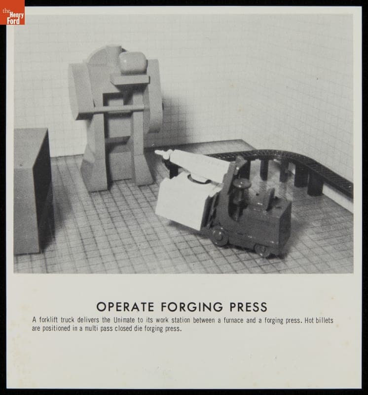 Model of a Unimate Industrial Robot Working with a Forging Press, circa 1964