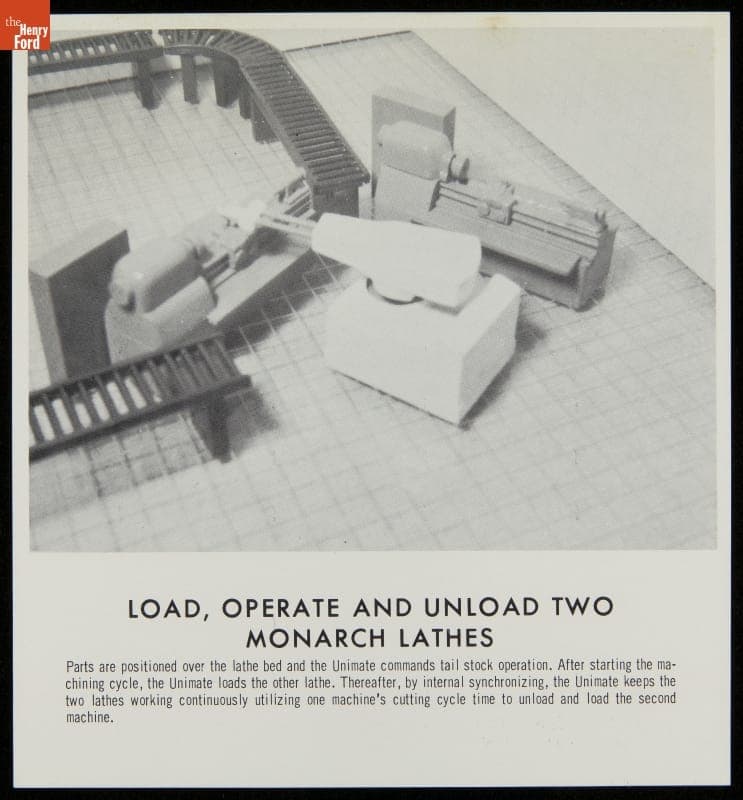 Model of a Unimate Industrial Robot Working with Two Lathes, circa 1964