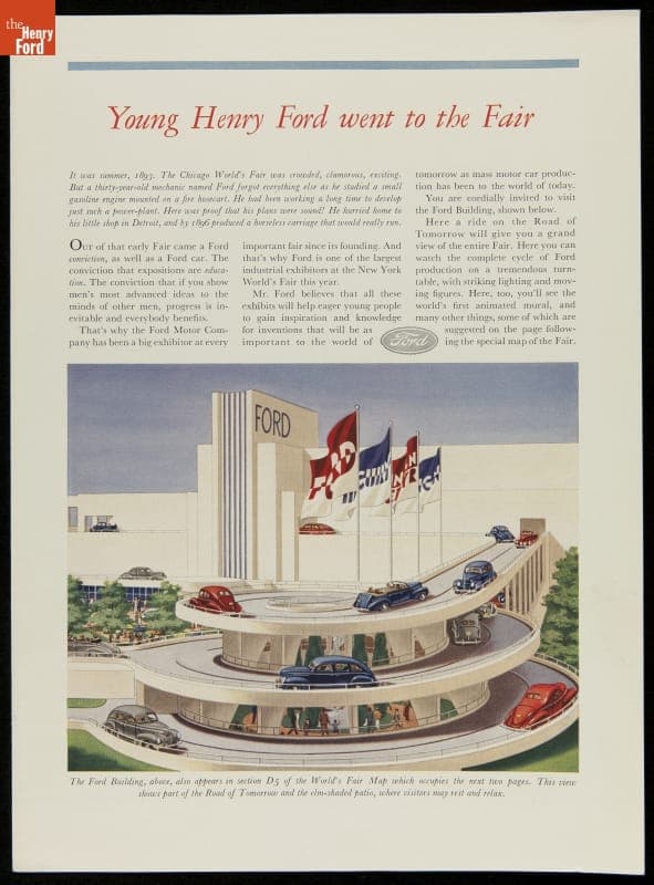 Brochure and Map of Ford Exhibition Building and "The World of Tomorrow," New York World's Fair, 1939-1940