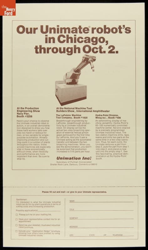 Our Unimate Robot's in Chicago, through Oct. 2, Unimation Inc., 1968-1975