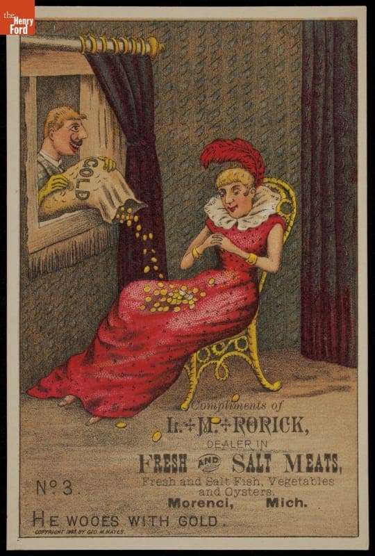 Trade Card for Fresh and Salt Meats, L. M. Rorick, 1883