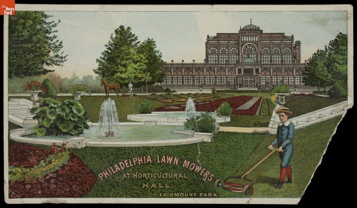 Trade Card for Philadelphia Lawn Mowers, F.A. Powers, 1888