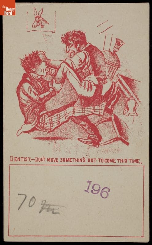 Trade Card Depicting Dentist and Patient, 1870-1900