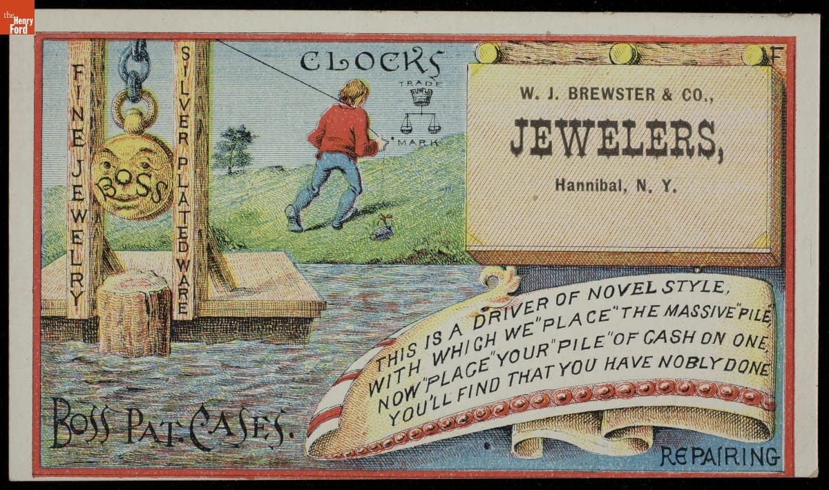 Trade Card for the Jason Boss' Watchcase, W.J. Brewster & Co., 1870-1900