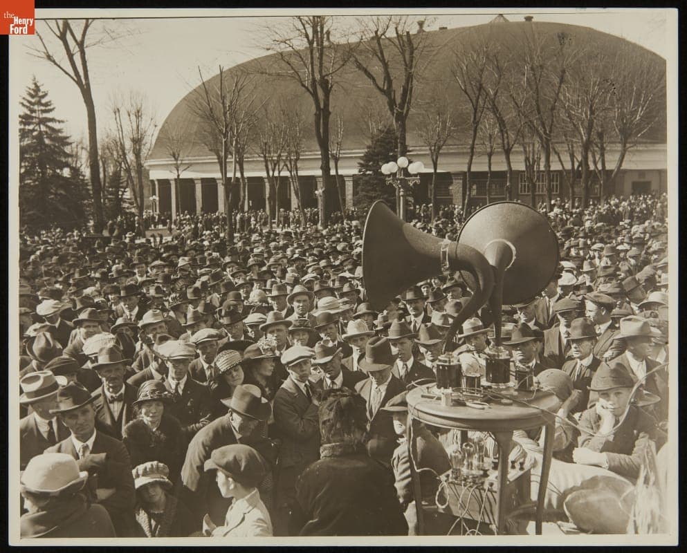 Crowd Listening to a Magnavox Public Address System, circa 1920