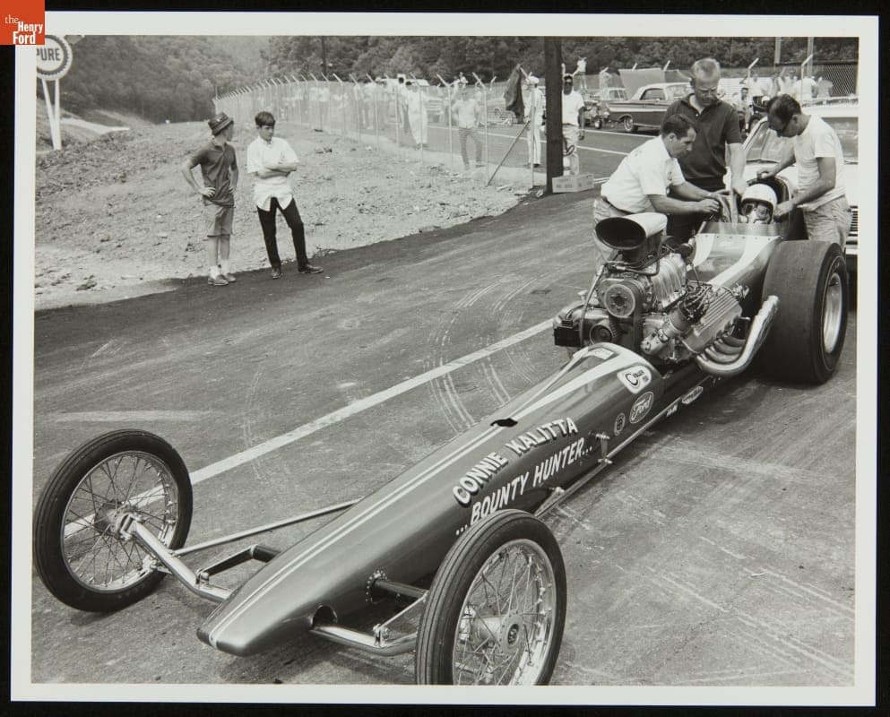 Connie Kalitta in Ford Dragster "Bounty Hunter" at NHRA Spring Nationals at Bristol Dragway, June 1965