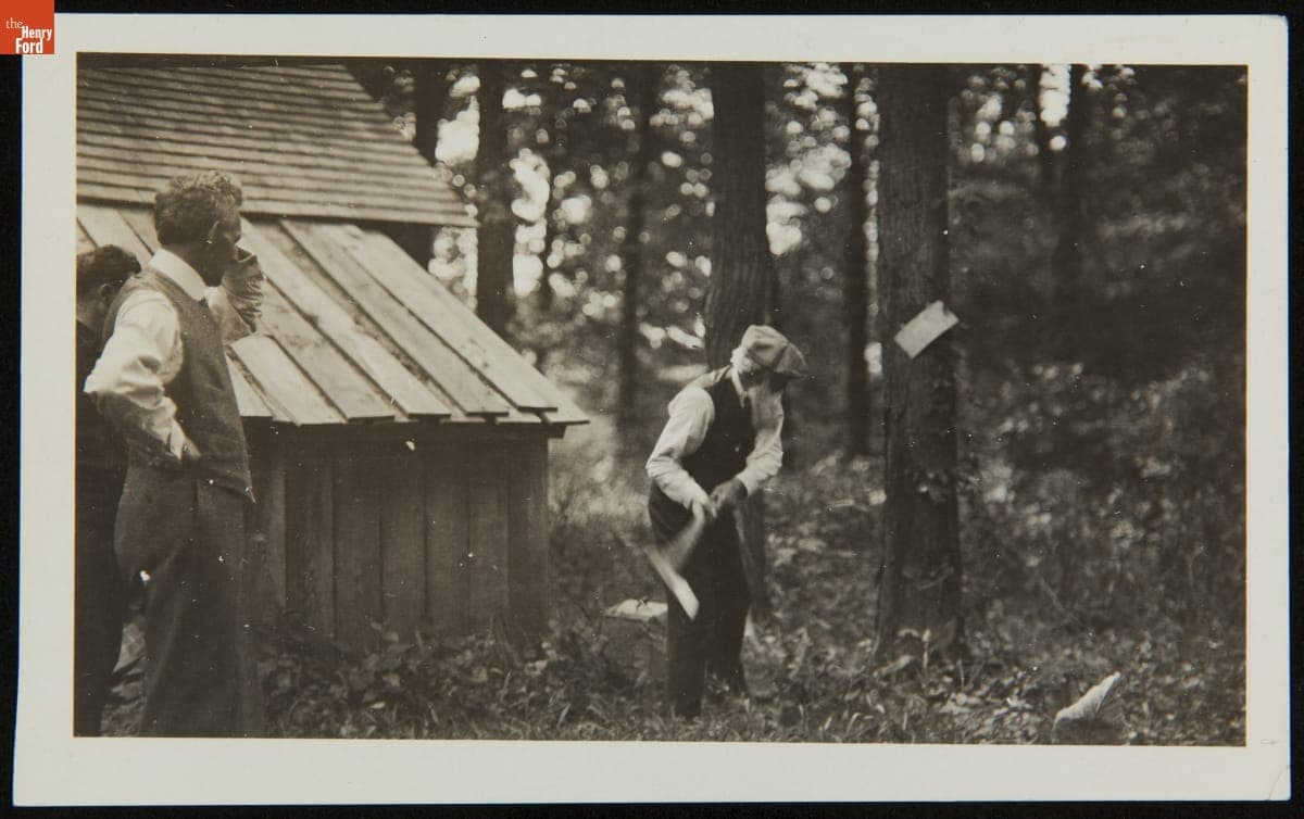 Henry Ford Watching John Burroughs Chopping Wood, Fair Lane, 1916